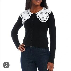 Antonio Melani Corinna Eyelet Lace Peter Pan Collar Button Front Cardigan Size L